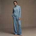 Modern Knit Lounge Set – Women’s Turtleneck & Wide-Leg Trousers