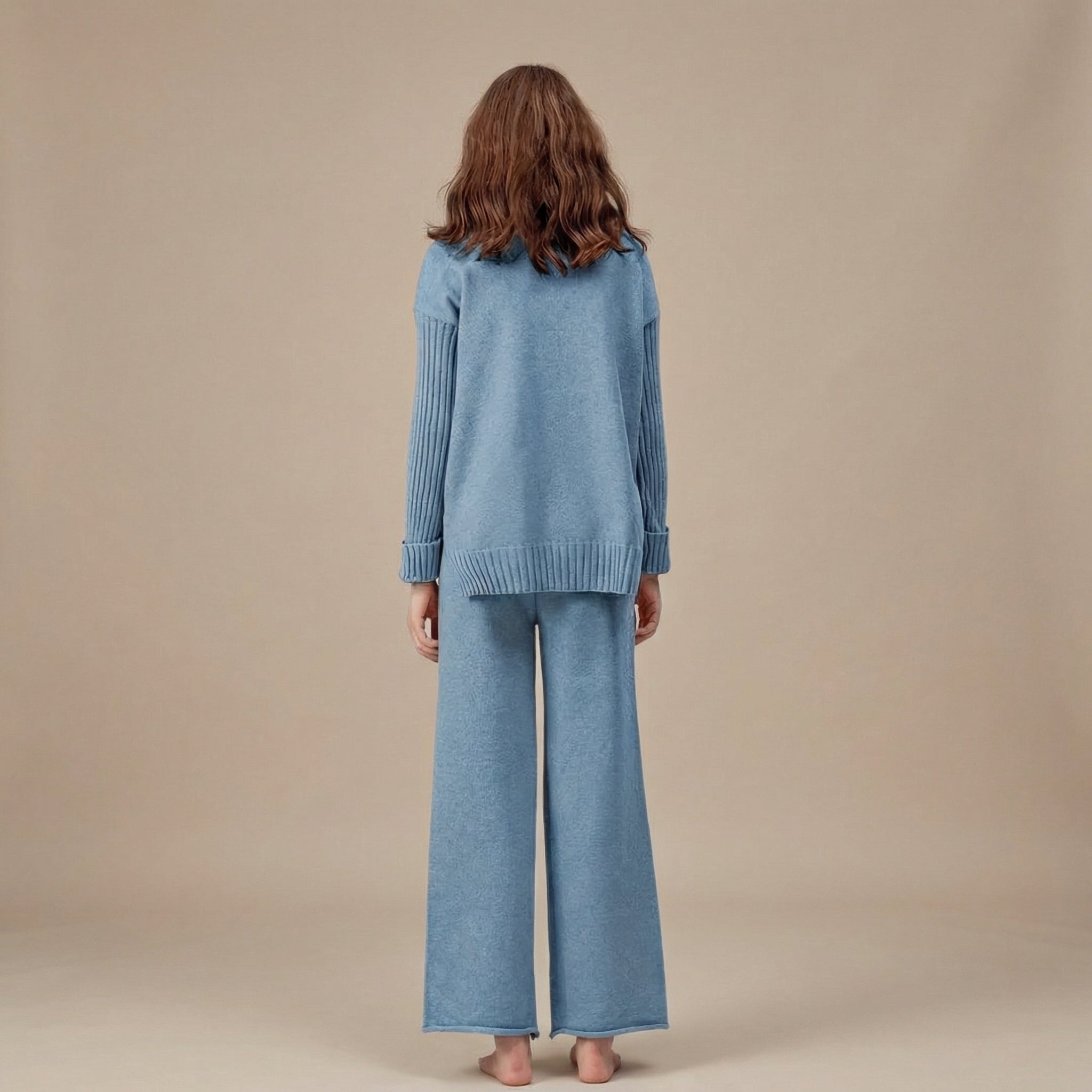 Modern Knit Lounge Set – Women’s Turtleneck & Wide-Leg Trousers