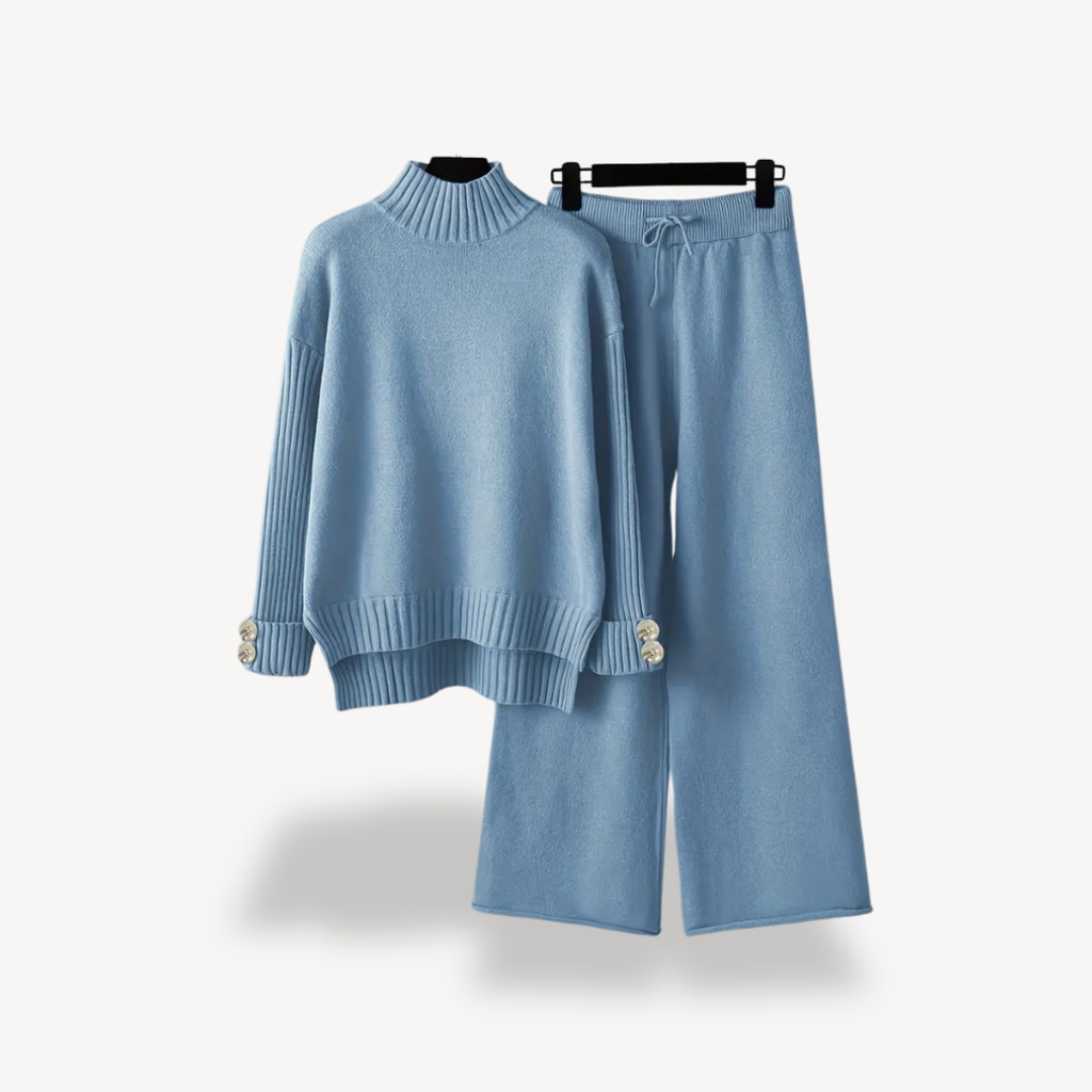 Modern Knit Lounge Set – Women’s Turtleneck & Wide-Leg Trousers