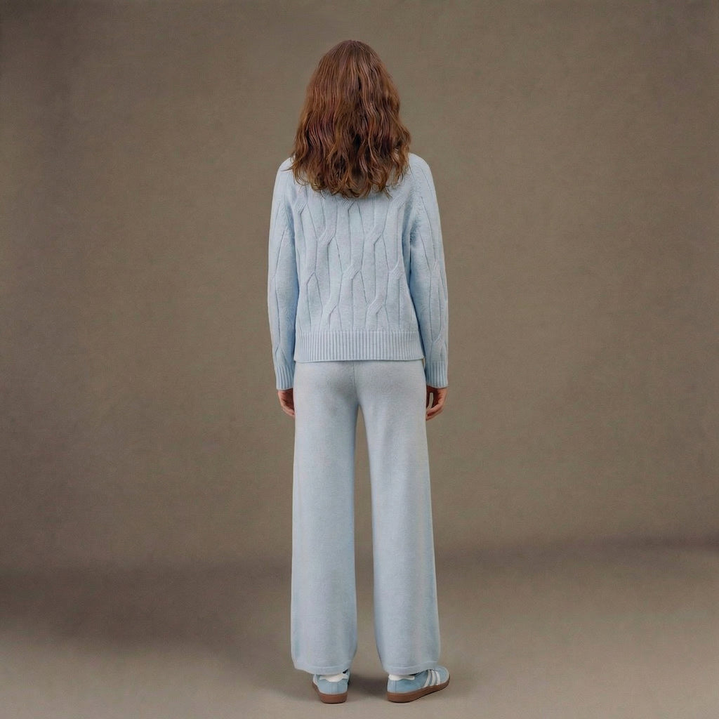 Women’s Blue Cable Knit Lounge Set – Sweater & Coordinated Trousers