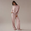 Women’s Soft Pink Turtleneck Lounge Set – Relaxed Sweater & Wide-Leg Trousers