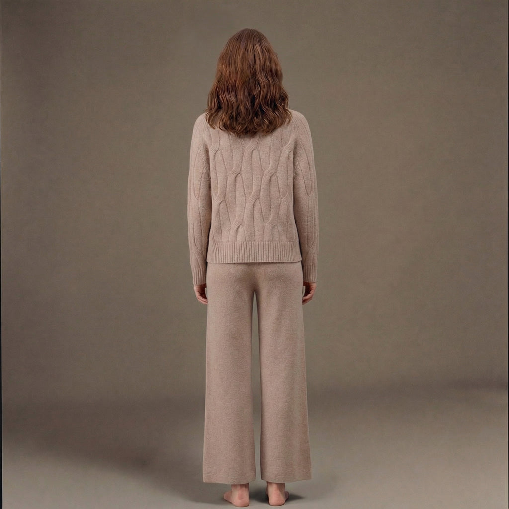 Women’s Textured Knit Co-Ord Set – Cable Sweater & Tailored Trousers