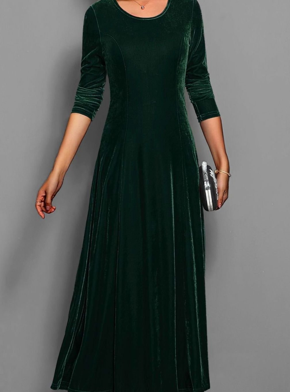 Amelie Arbel | Women's Velvet Long Sleeve Formal Party Dress Maxi A-Line