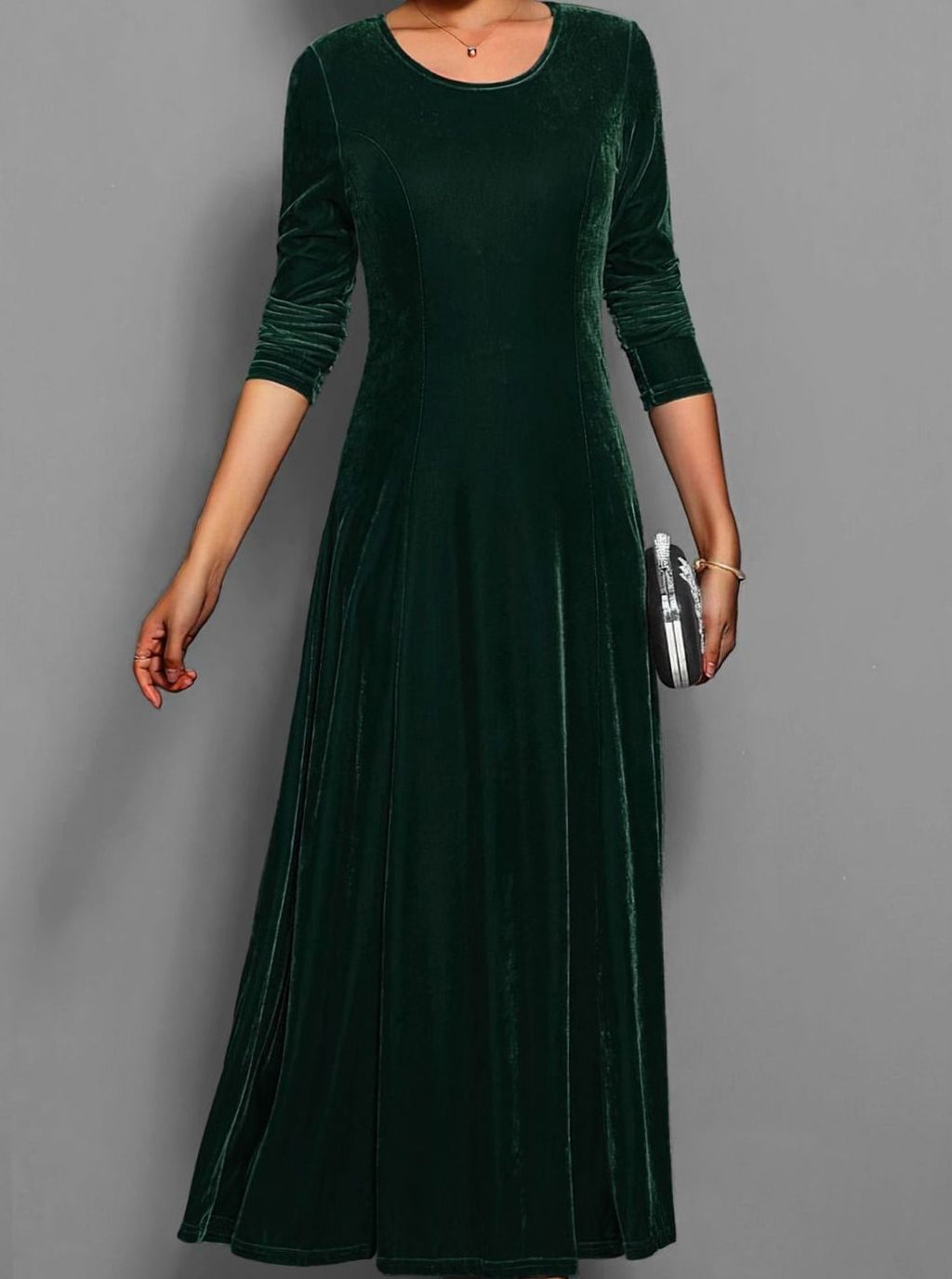 Amelie Arbel | Women's Velvet Long Sleeve Formal Party Dress Maxi A-Line