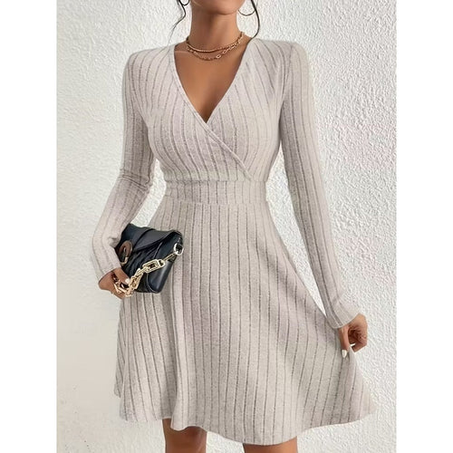 Aurore Barrey | Women's Wrap Neck A-Line Long Sleeve Mini Dress
