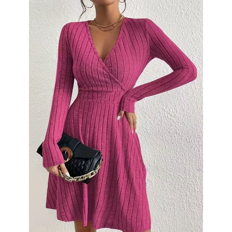 Aurore Barrey | Women's Wrap Neck A-Line Long Sleeve Mini Dress