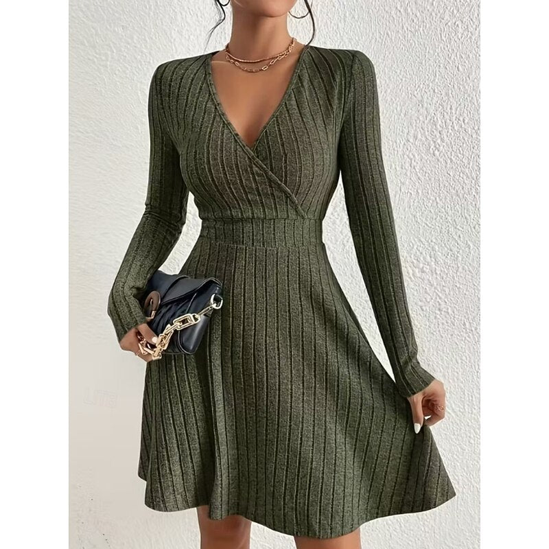 Aurore Barrey | Women's Wrap Neck A-Line Long Sleeve Mini Dress