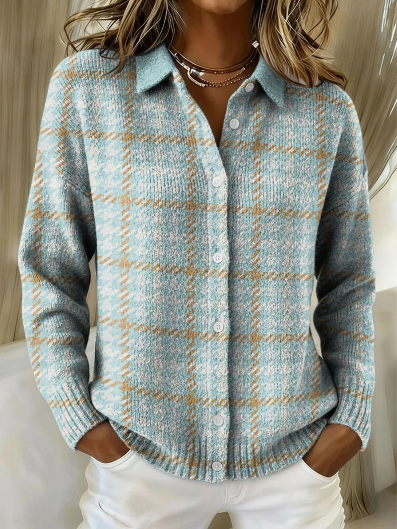 Berthe Merval | Women's Checked Blouse with Sand-Coloured Accents