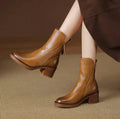Iris Brissac | Women's Block Heel Side Zip Leather Ankle Boots