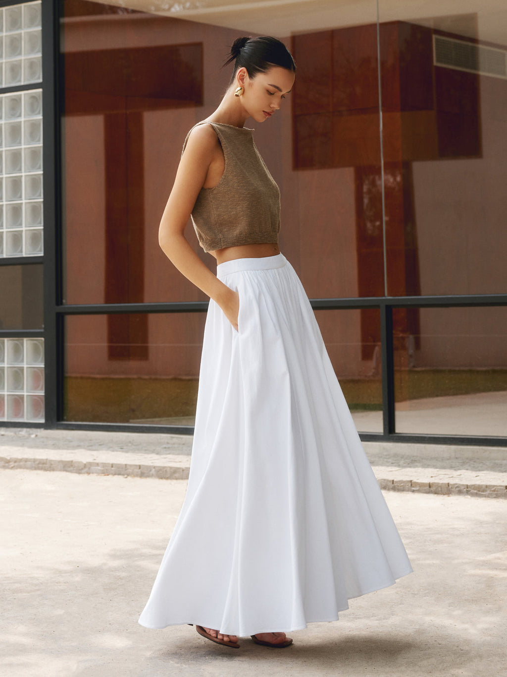 Suzon Pic | Women's Boho High Waist Pleated A-Line Maxi Skirt Set