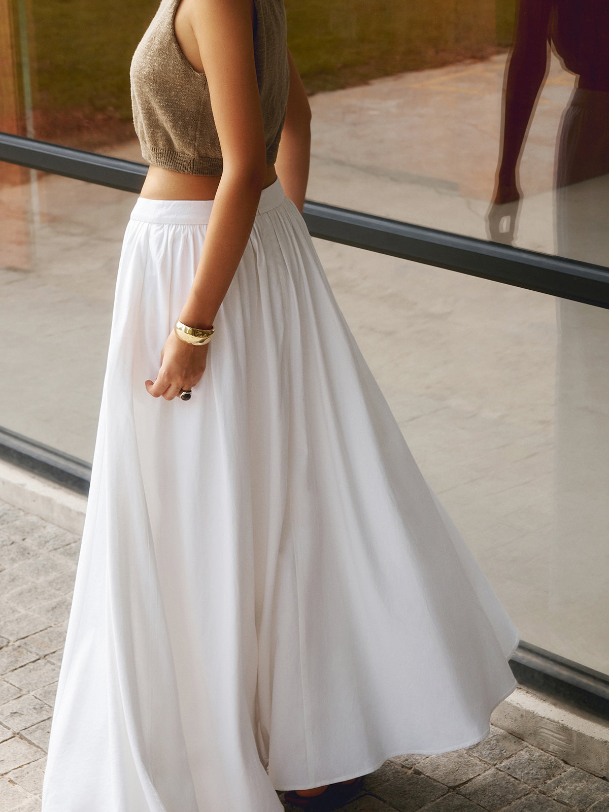 Suzon Pic | Women's Boho High Waist Pleated A-Line Maxi Skirt Set