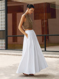 Suzon Pic | Women's Boho High Waist Pleated A-Line Maxi Skirt Set