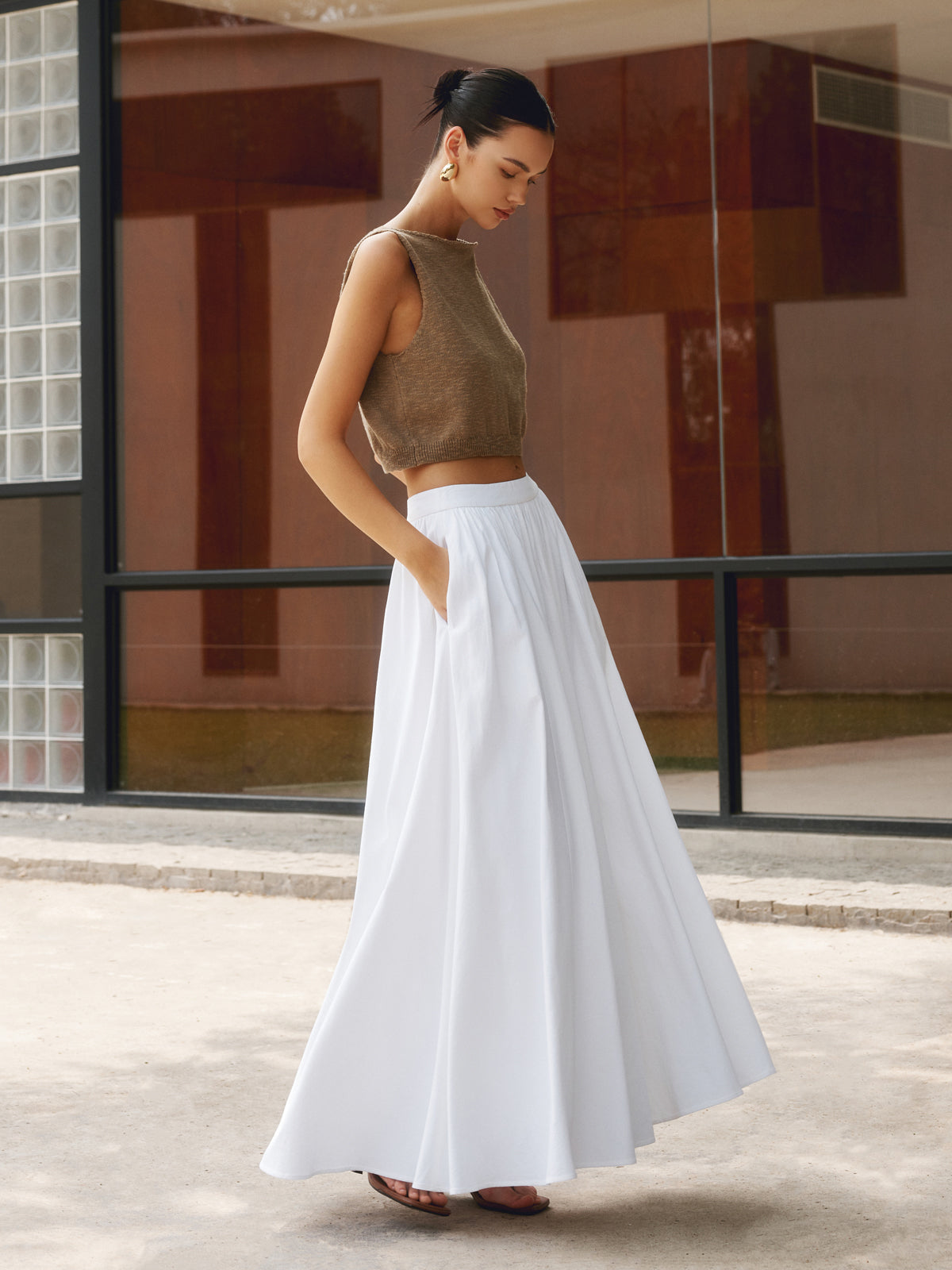 Suzon Pic | Women's Boho High Waist Pleated A-Line Maxi Skirt Set