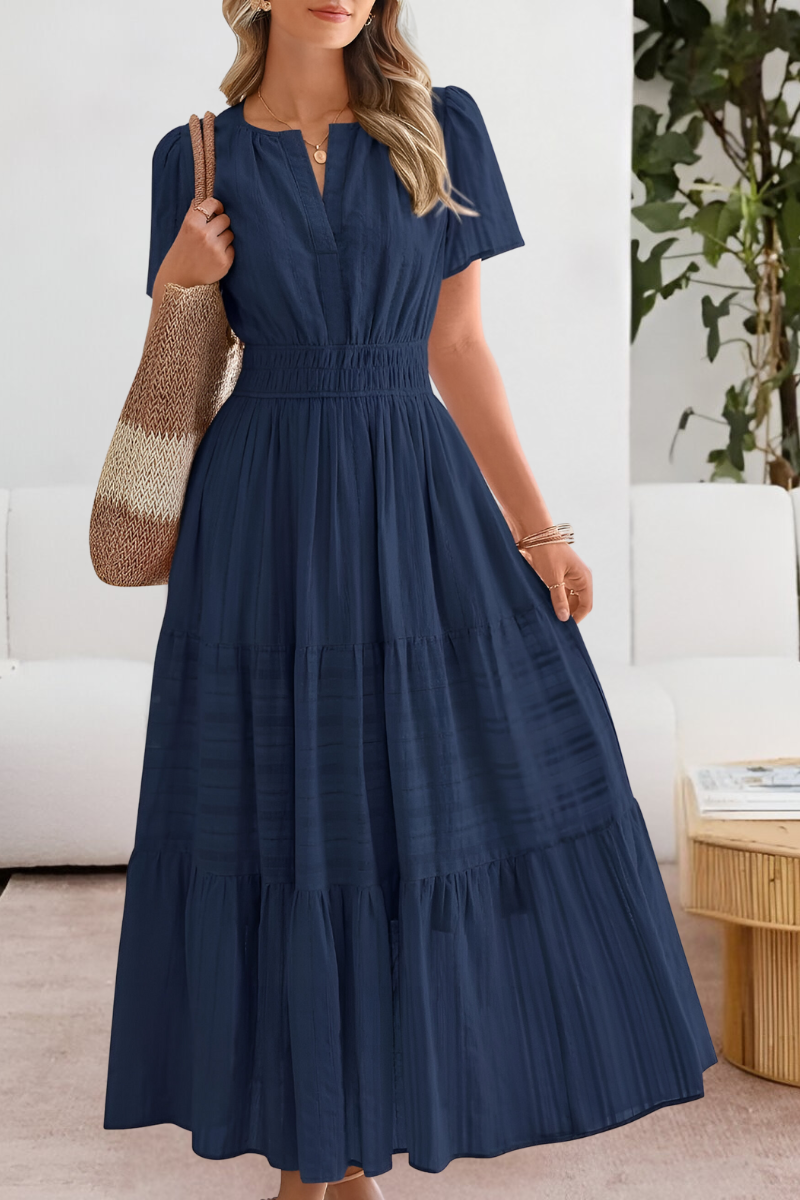 Salomé Cresson | Women's Boho Short Sleeve Smocked Midi Dress