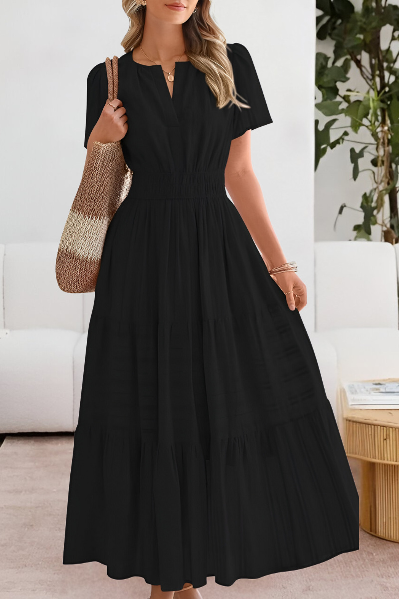 Salomé Cresson | Women's Boho Short Sleeve Smocked Midi Dress