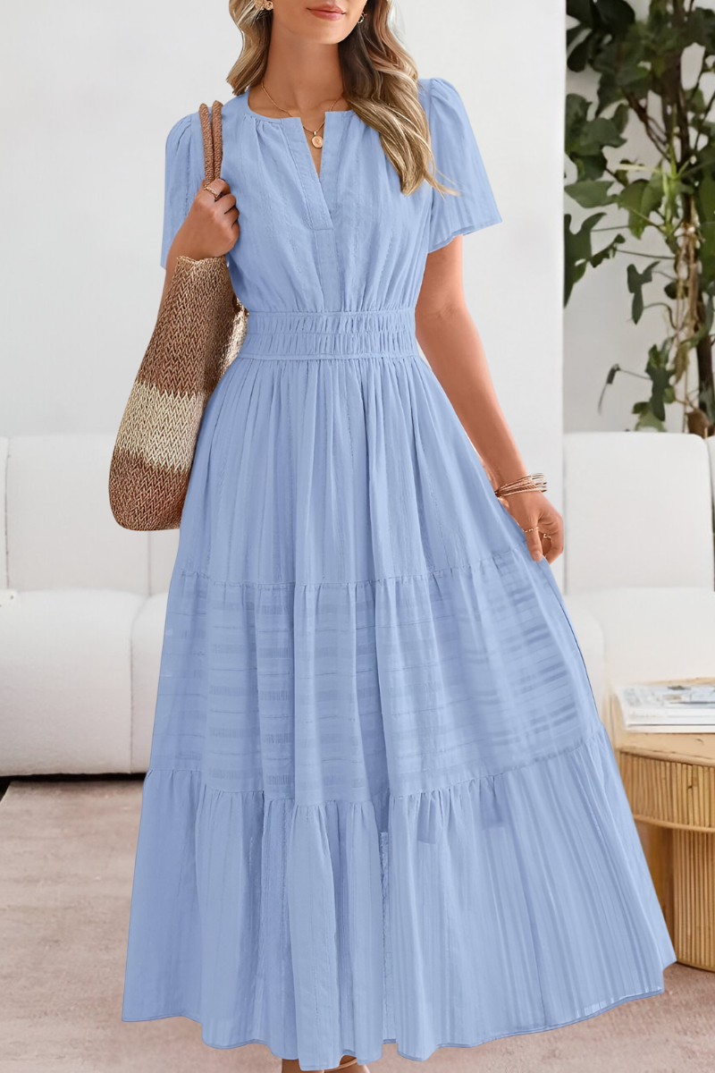 Salomé Cresson | Women's Boho Short Sleeve Smocked Midi Dress
