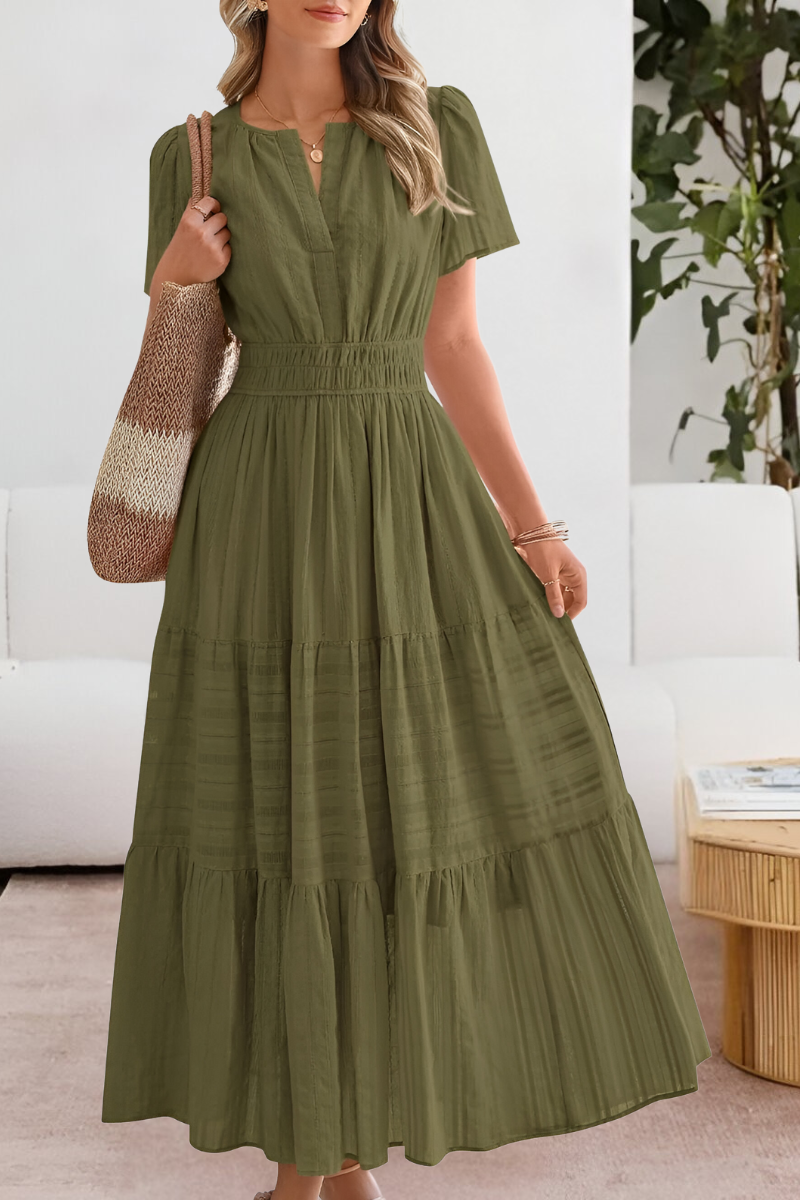 Salomé Cresson | Women's Boho Short Sleeve Smocked Midi Dress