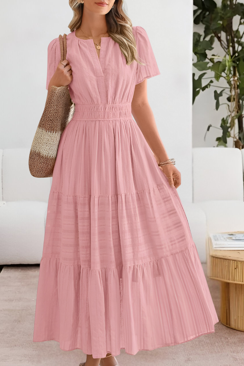Salomé Cresson | Women's Boho Short Sleeve Smocked Midi Dress