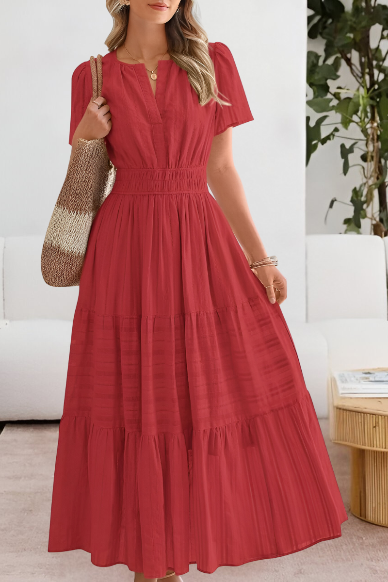 Salomé Cresson | Women's Boho Short Sleeve Smocked Midi Dress