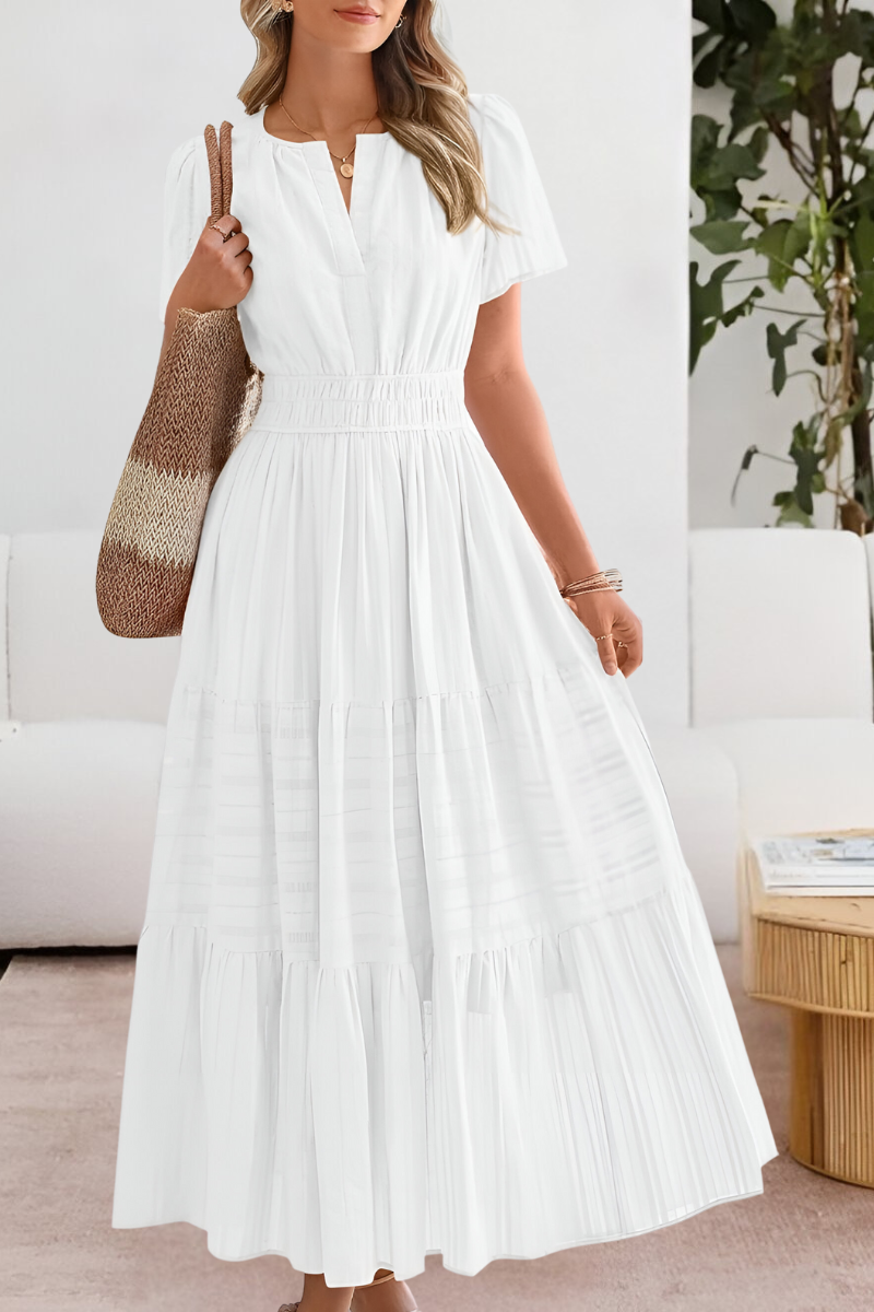 Salomé Cresson | Women's Boho Short Sleeve Smocked Midi Dress