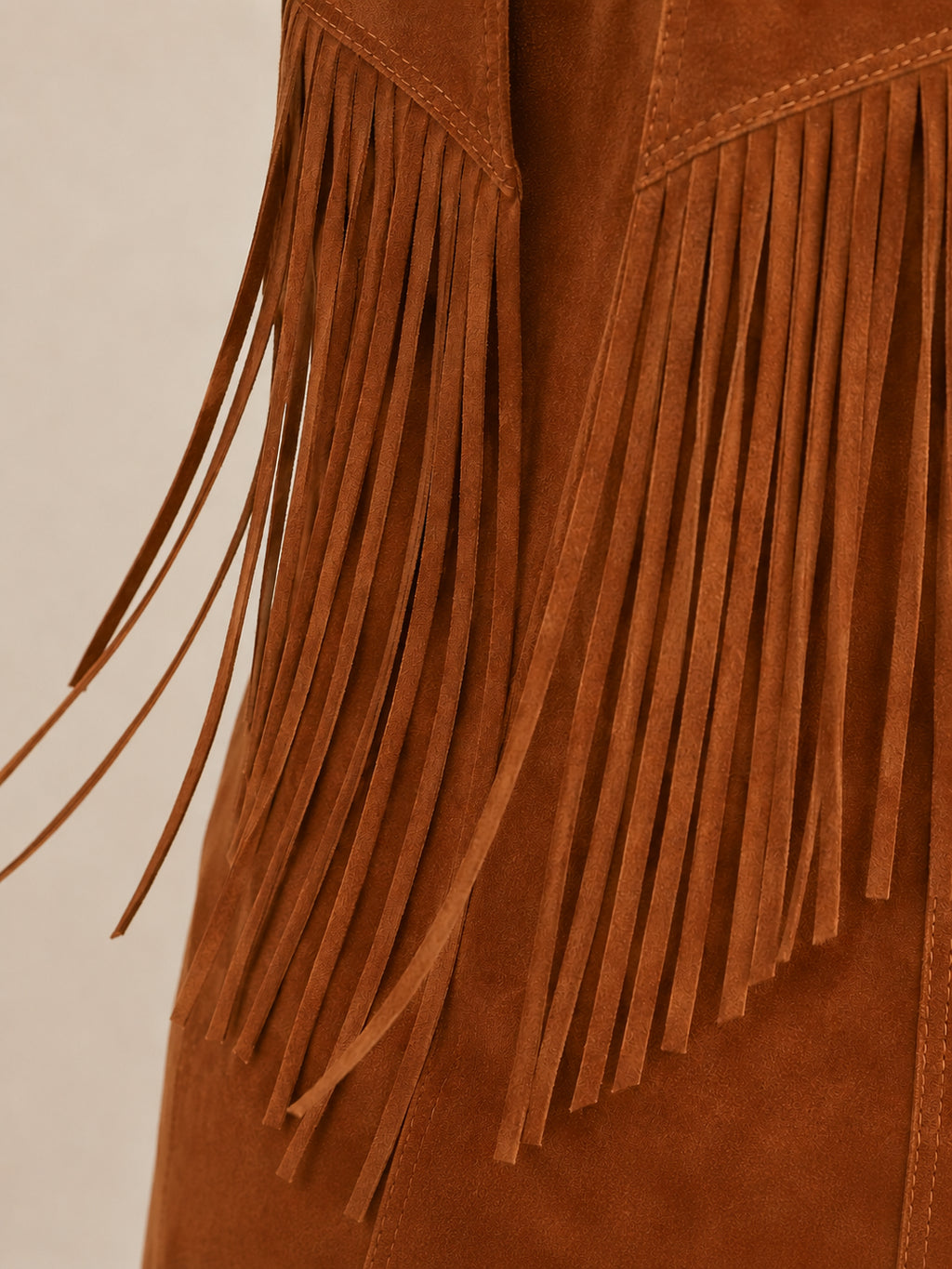 Ines Rochet | Women's Brown Suede Fringe Vest Jumpsuit With Zip Up Front