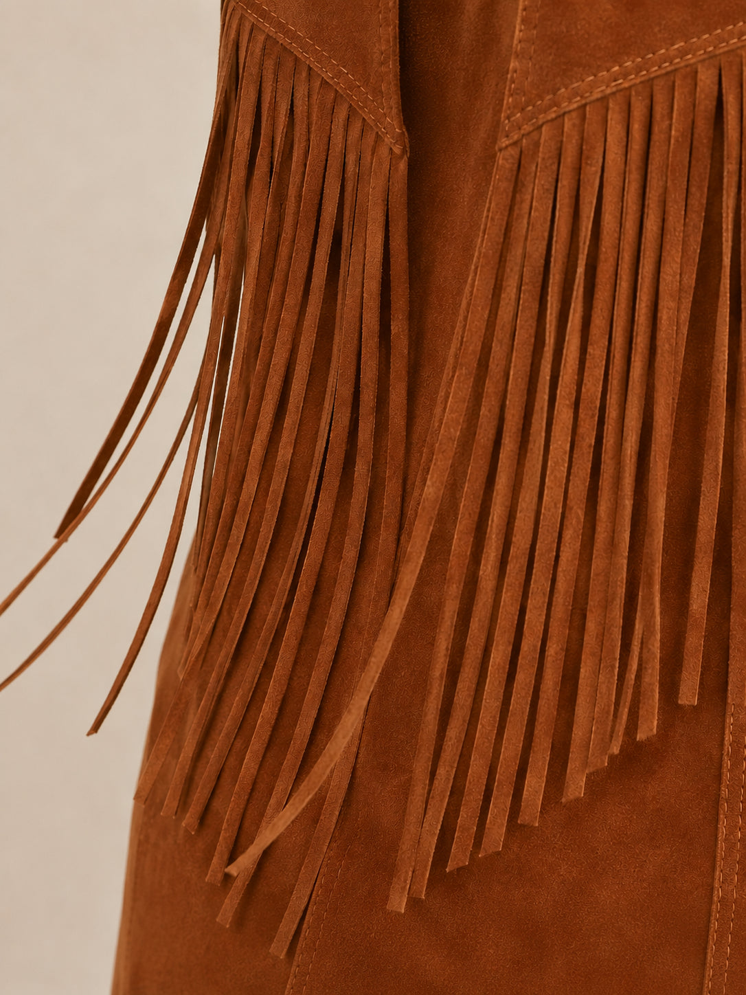 Ines Rochet | Women's Brown Suede Fringe Vest Jumpsuit With Zip Up Front