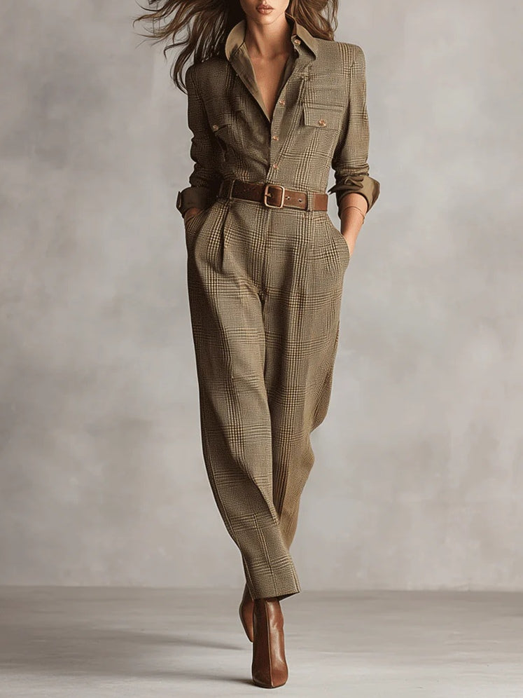 Léontine Voss | Women's Brown Tweed Utility Jumpsuit Dress