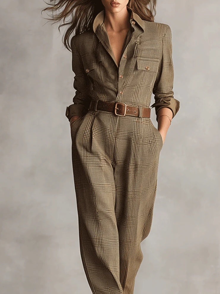 Léontine Voss | Women's Brown Tweed Utility Jumpsuit Dress