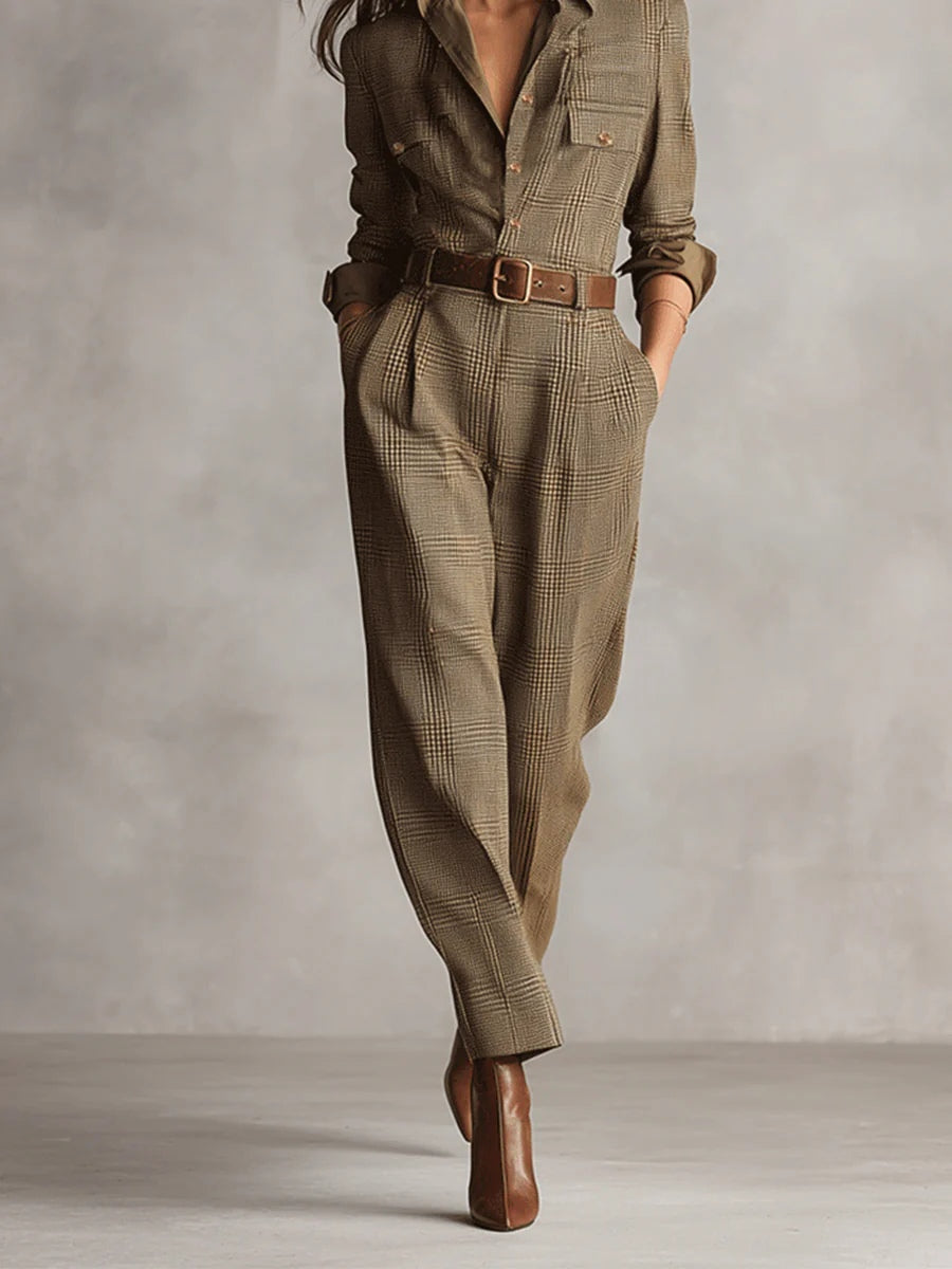Léontine Voss | Women's Brown Tweed Utility Jumpsuit Dress