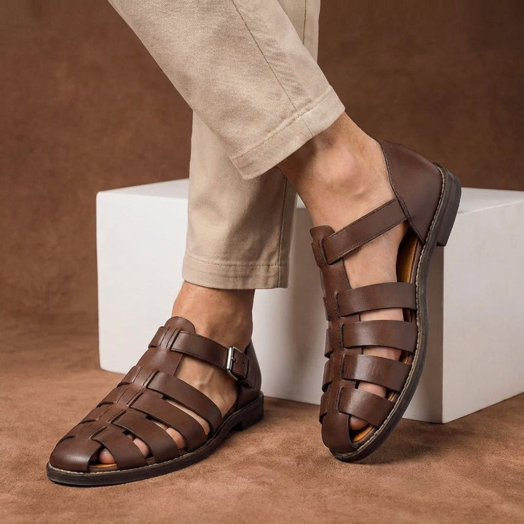 Elise Tarn | Men's Buckle Strap Closed Toe Sandals