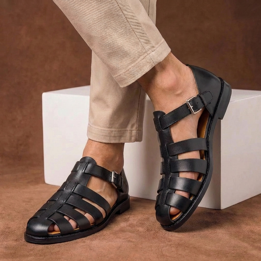 Elise Tarn | Men's Buckle Strap Closed Toe Sandals