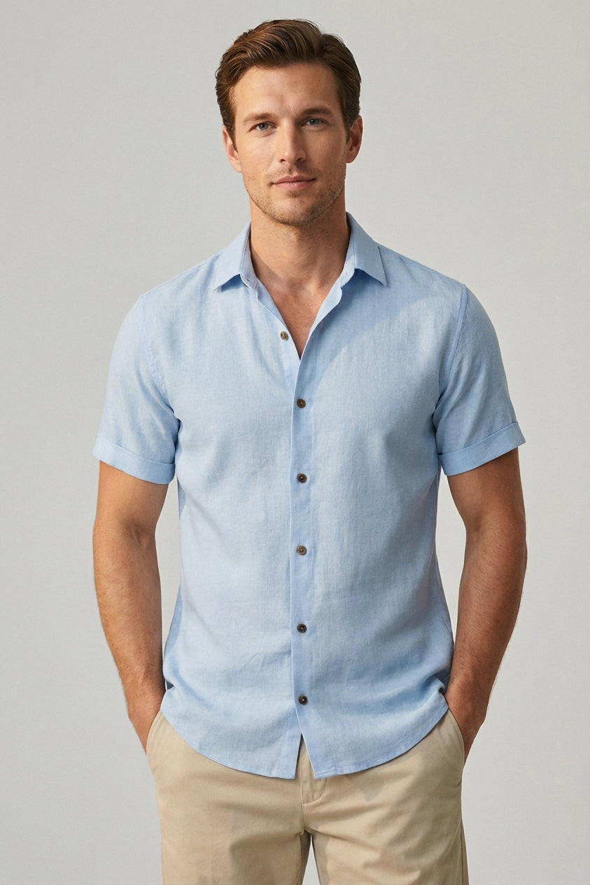 Dario Mell | Men Short Sleeve Blue Shirt