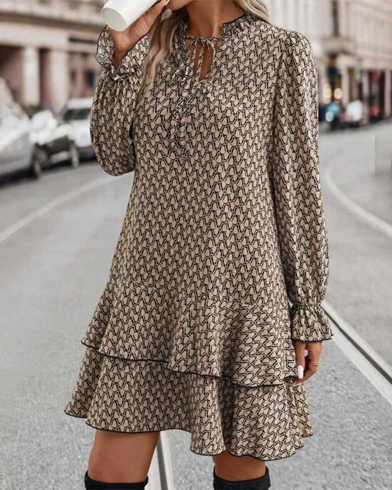 Celeste Blain | Women's V-Neck Print Long Sleeve A-Line Mini Dress