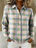 Jeanne Ombre | Women's Checked Knitted Blouse In Fresh Pastel Shades