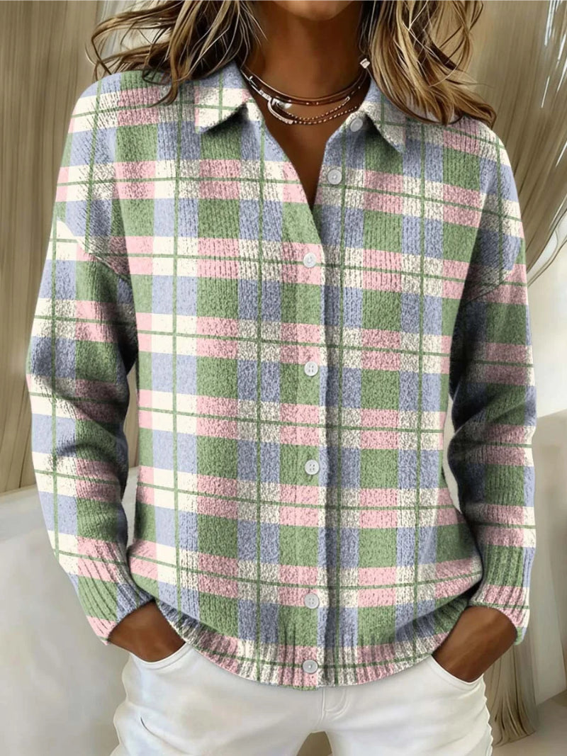 Jeanne Ombre | Women's Checked Knitted Blouse In Fresh Pastel Shades