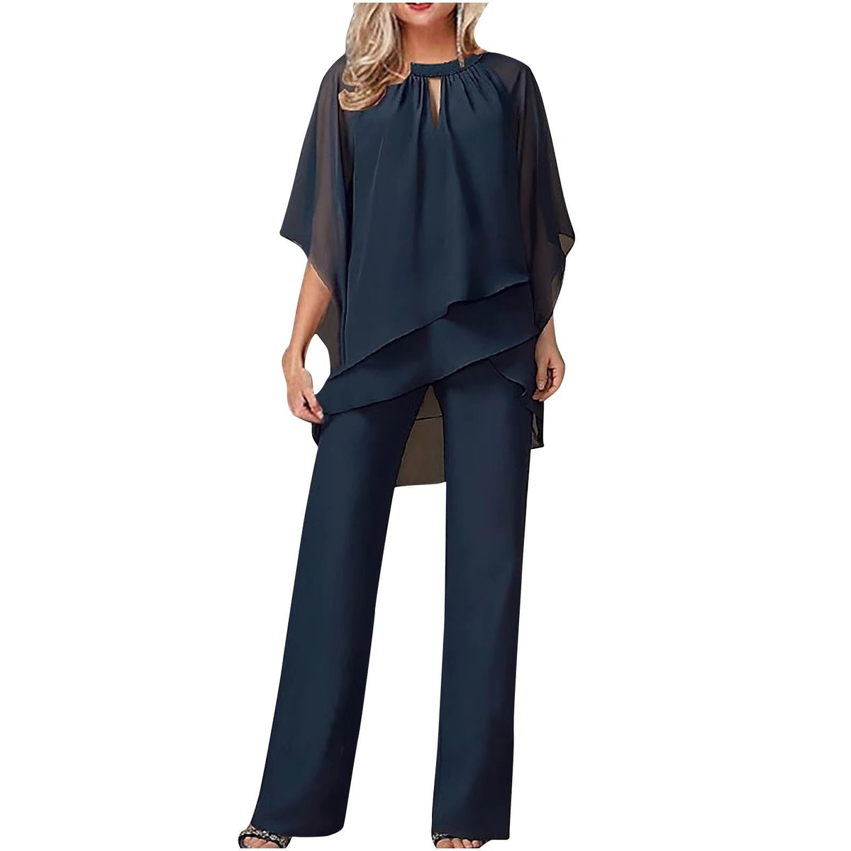 Adrienne Veld | Women's Chiffon Batwing Wide Leg Trouser Suit