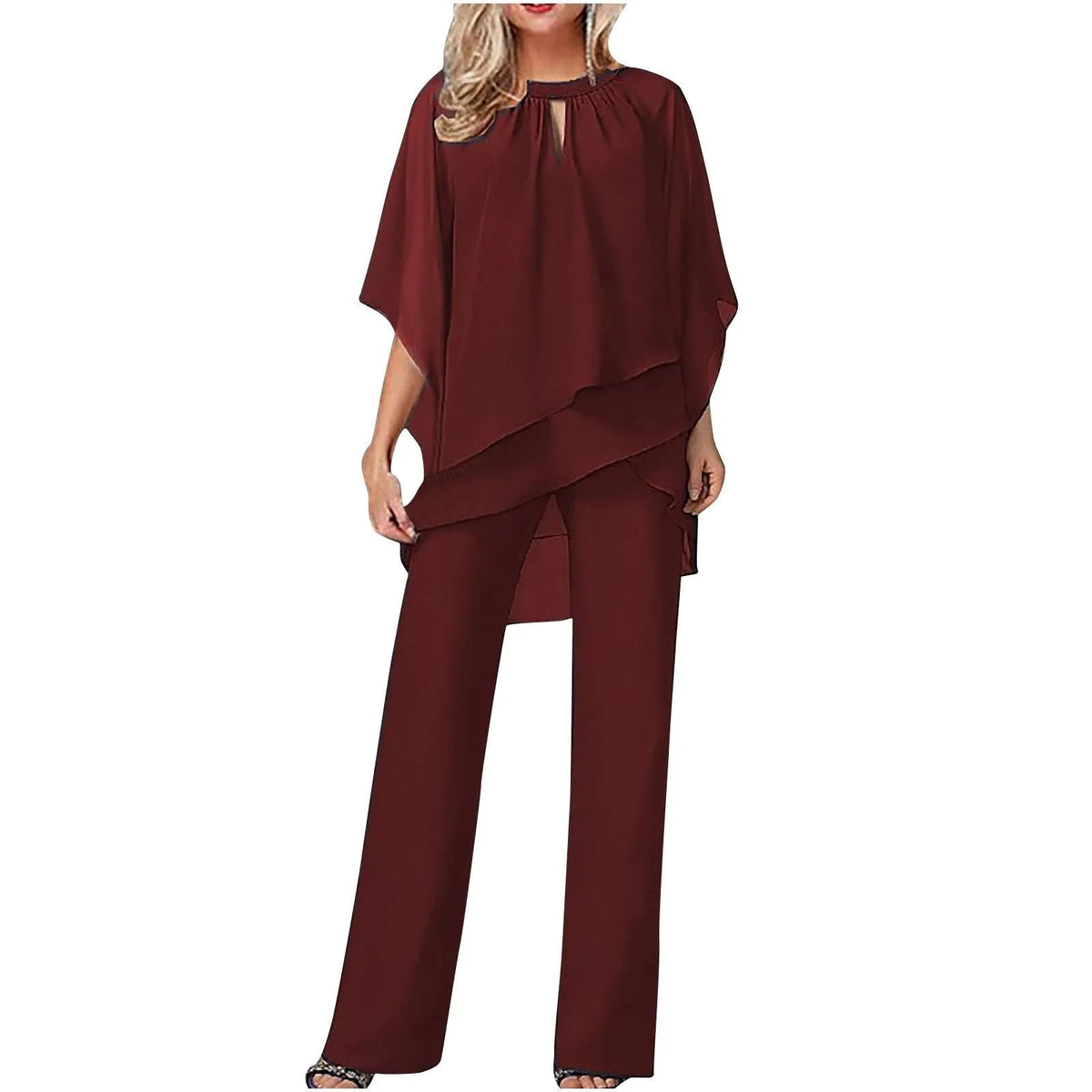 Adrienne Veld | Women's Chiffon Batwing Wide Leg Trouser Suit