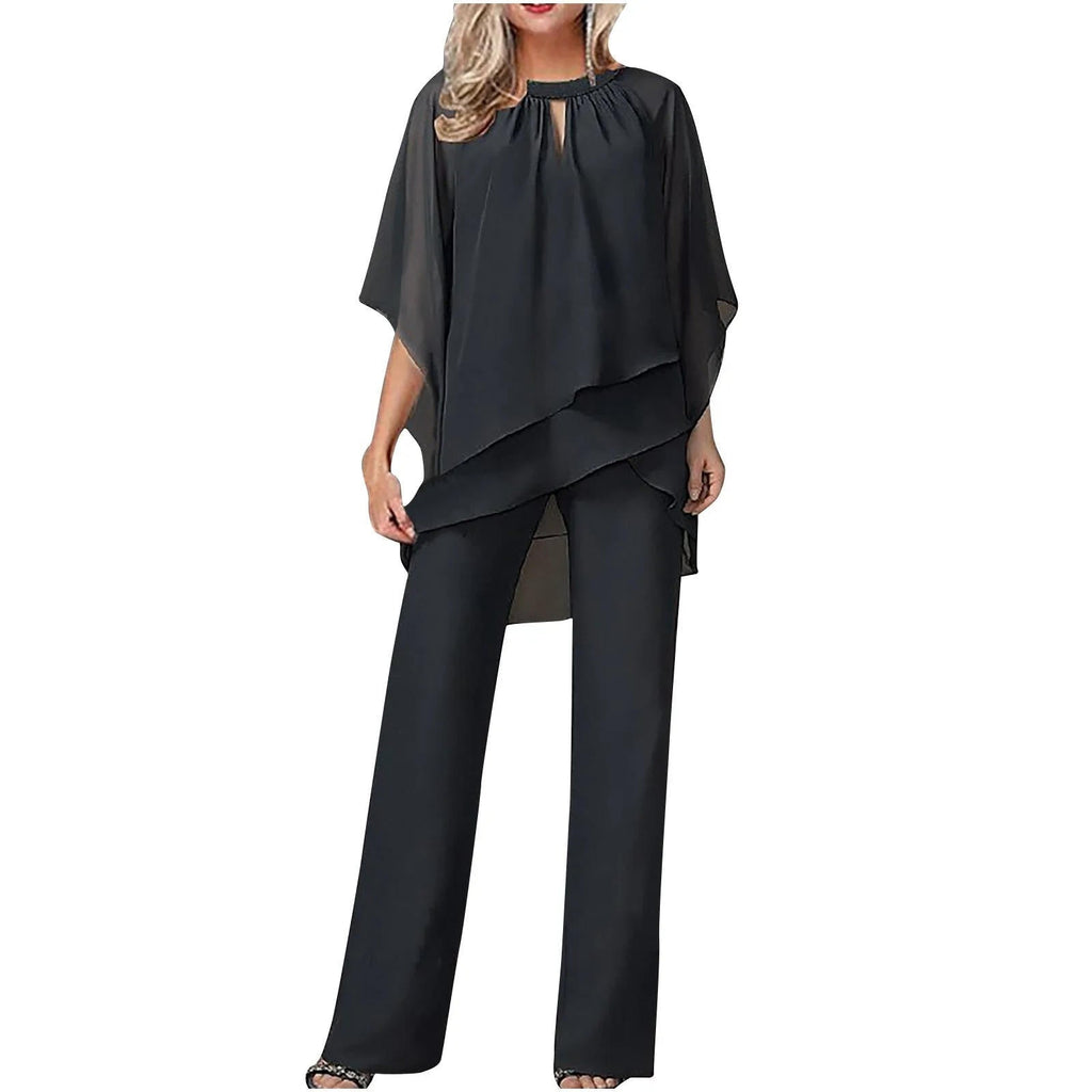 Adrienne Veld | Women's Chiffon Batwing Wide Leg Trouser Suit