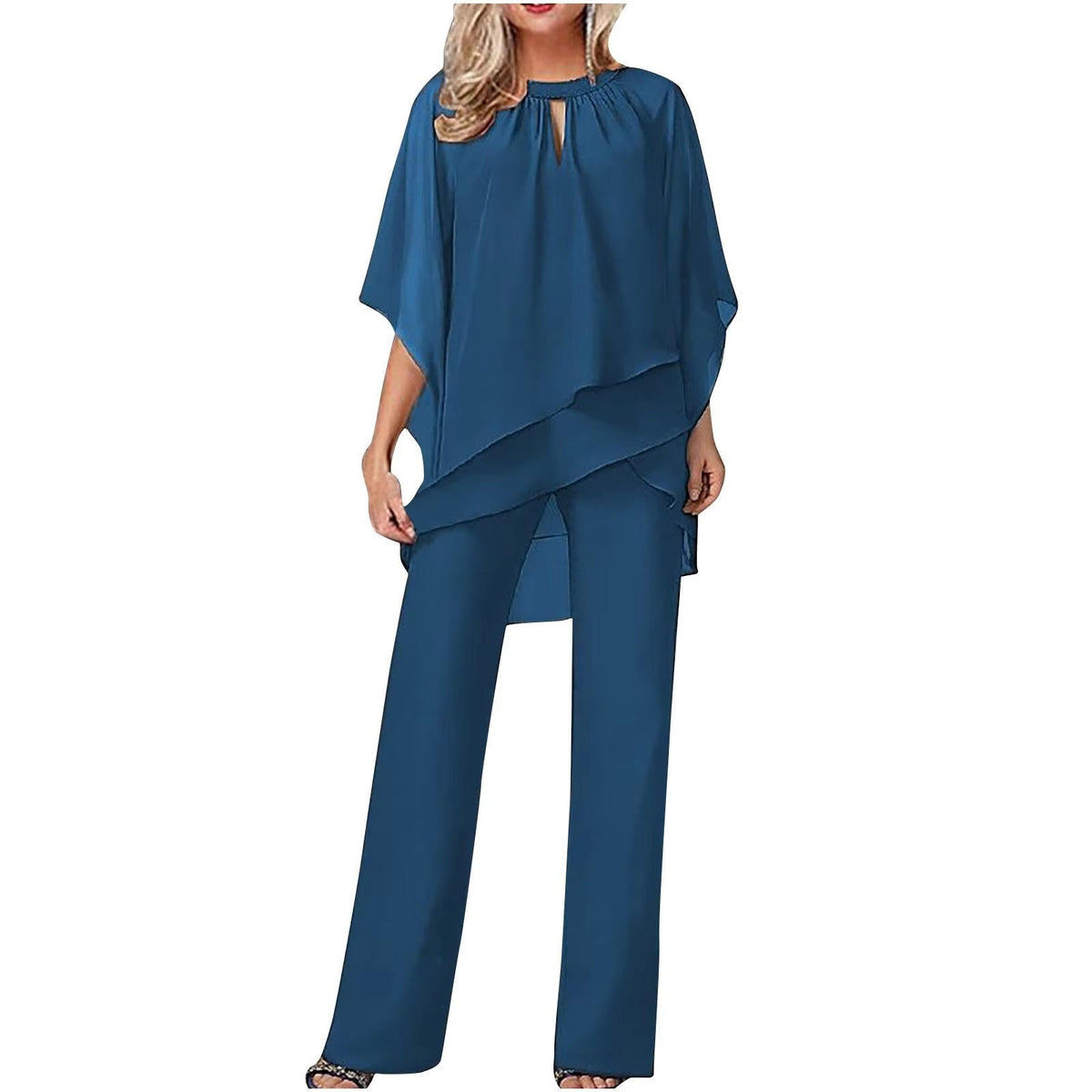Adrienne Veld | Women's Chiffon Batwing Wide Leg Trouser Suit