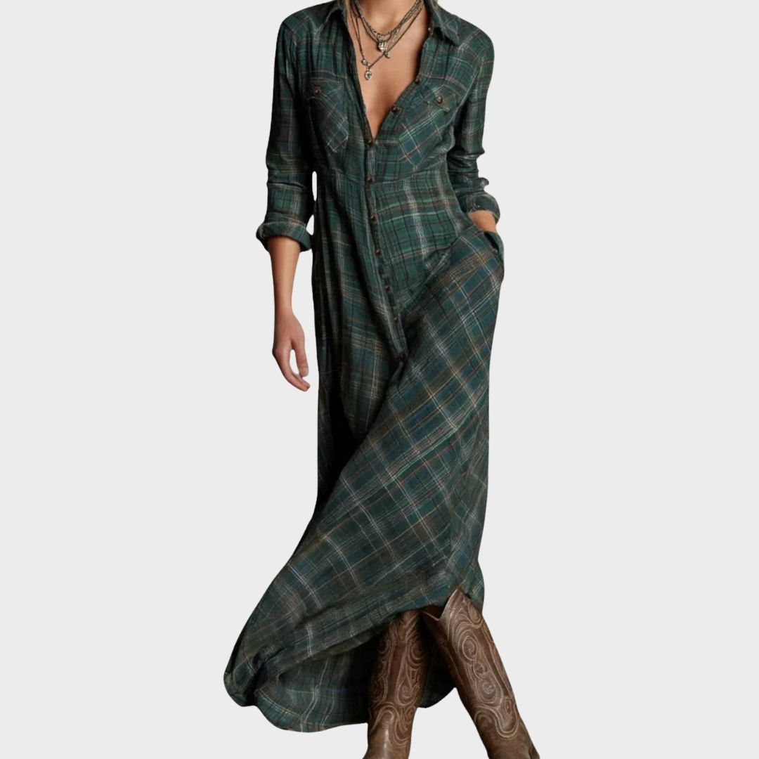 Claudine Bordas | Women's Plaid Maxi Dress