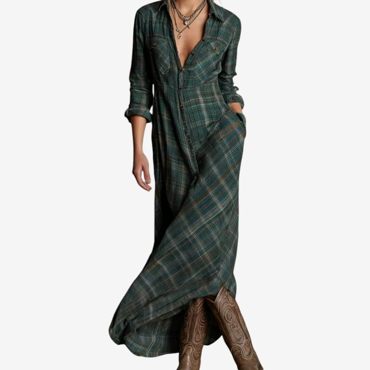 Claudine Bordas | Women's Plaid Maxi Dress