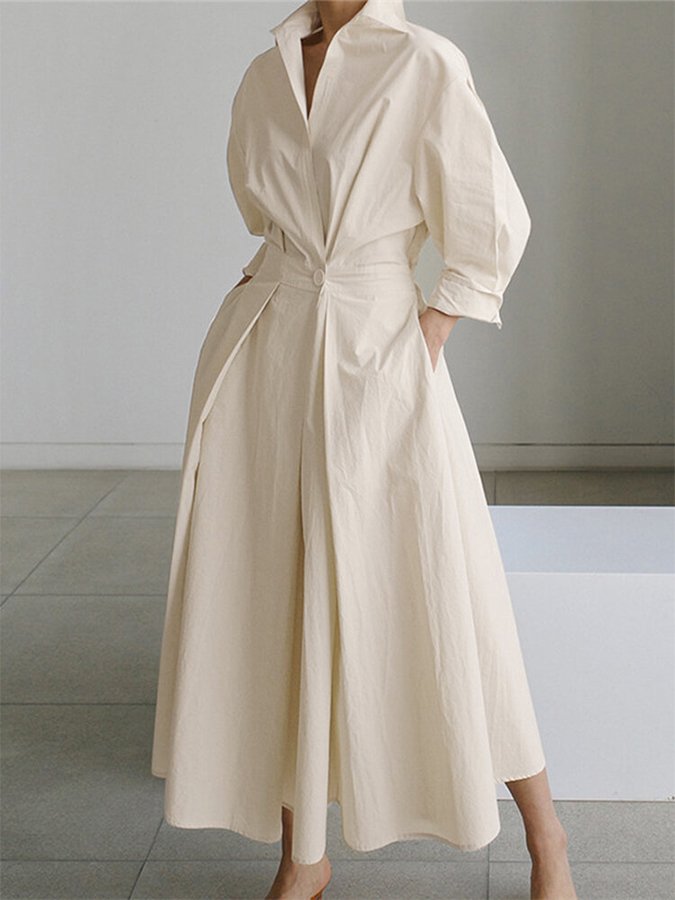 Delphine Calmet | Women's Long Sleeve Collared Wrap Style Dress