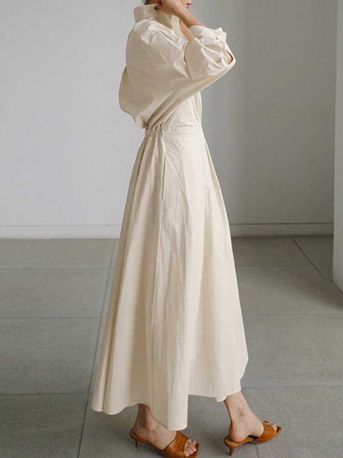 Delphine Calmet | Women's Long Sleeve Collared Wrap Style Dress