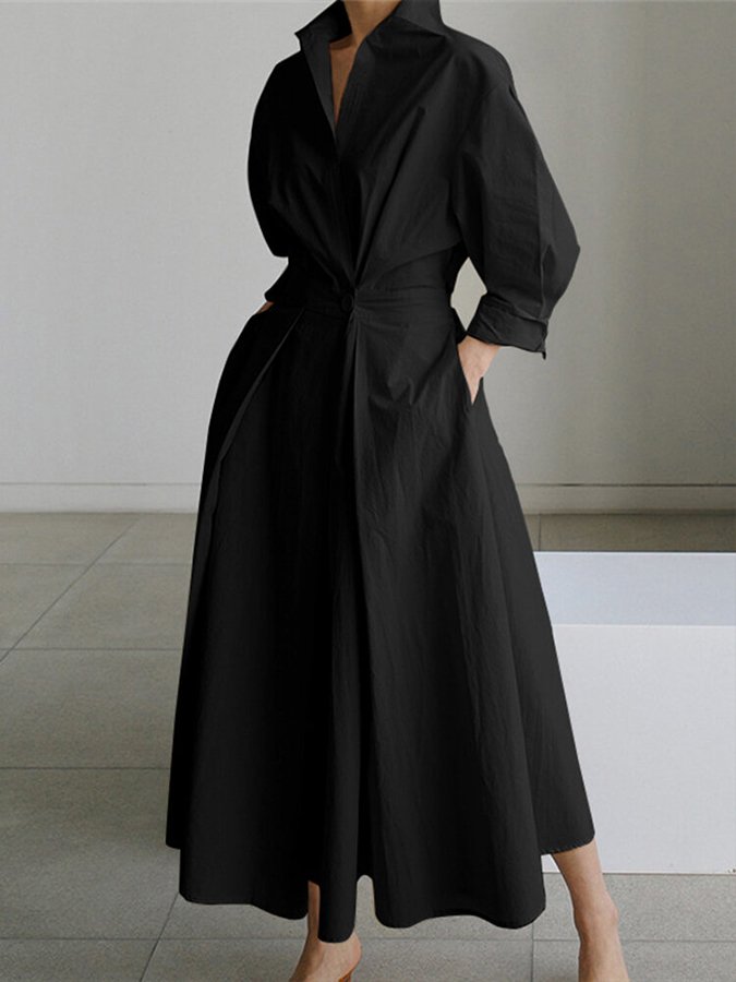 Delphine Calmet | Women's Long Sleeve Collared Wrap Style Dress