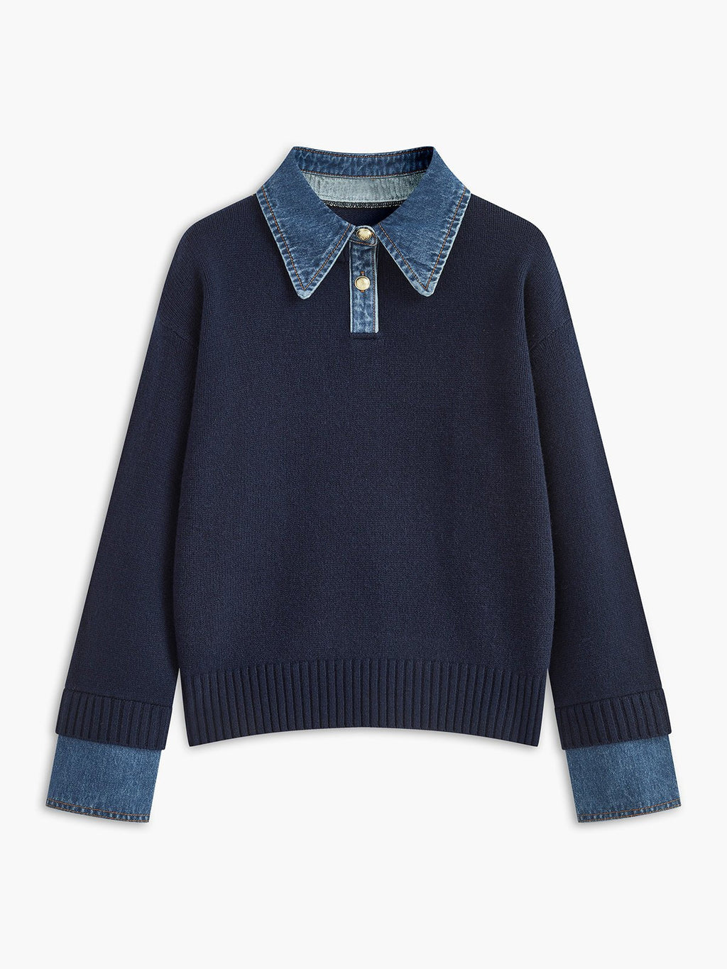 Eloise Rochet | Women's Denim Collar Knit Polo Sweater