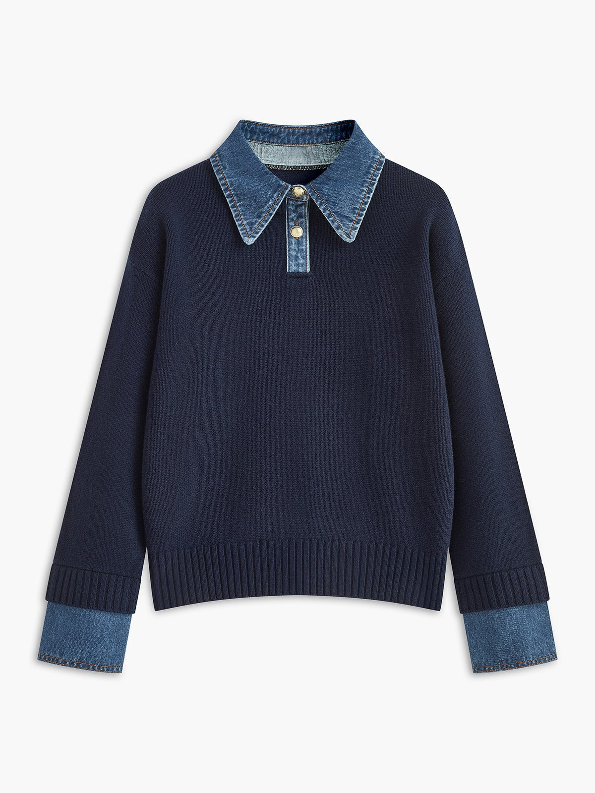 Eloise Rochet | Women's Denim Collar Knit Polo Sweater