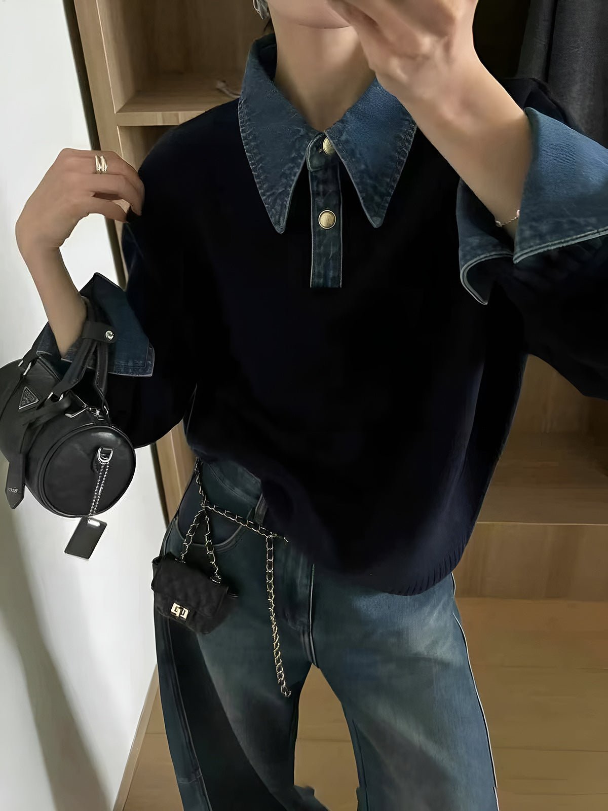 Eloise Rochet | Women's Denim Collar Knit Polo Sweater