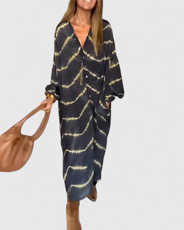 Isolde Brune | Women's Elegant Boho Striped Maxi Dress