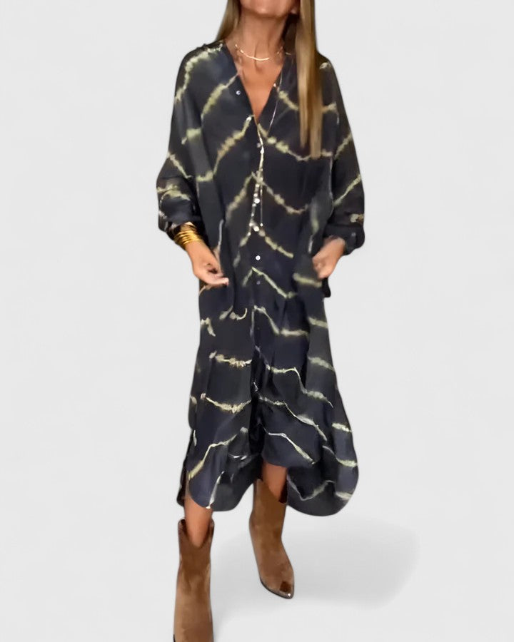 Isolde Brune | Women's Elegant Boho Striped Maxi Dress
