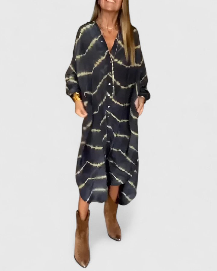 Isolde Brune | Women's Elegant Boho Striped Maxi Dress